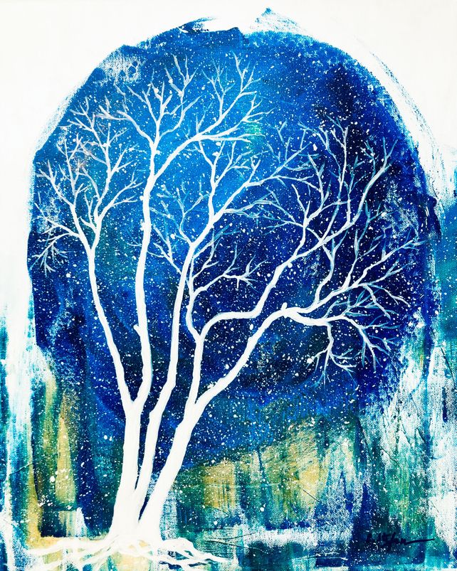 Winter night with tree