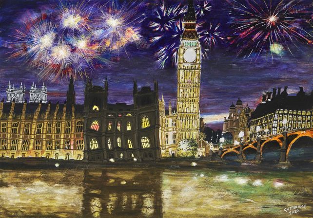 Fireworks Over the Houses of Parliament, London