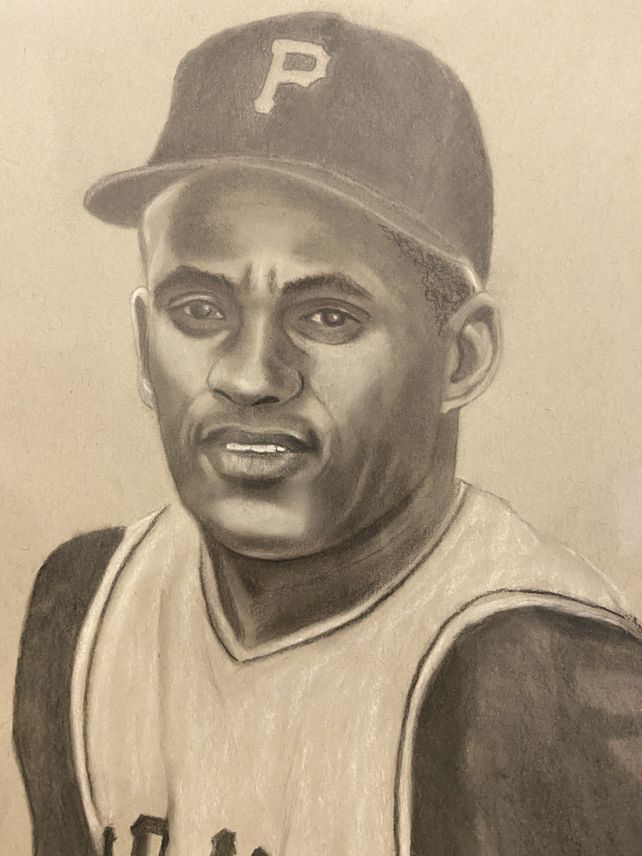 Charcoal Drawing of a Large Portrait - Roberto Clemente 