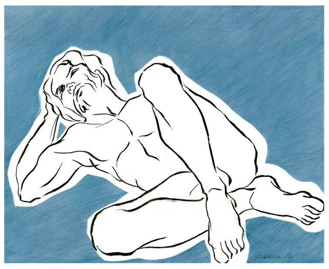 Male Figure in Blue Drawing