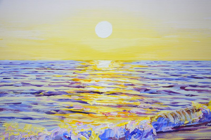 Ocean Sunset Acrylic Painting  pink ocean sunset painting : OCEAN PAINTING  SERIES #1 PINK 