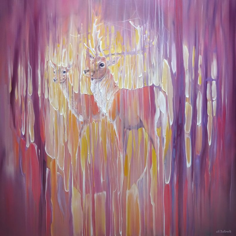 Forest Monarchs large semi abstract deer painting