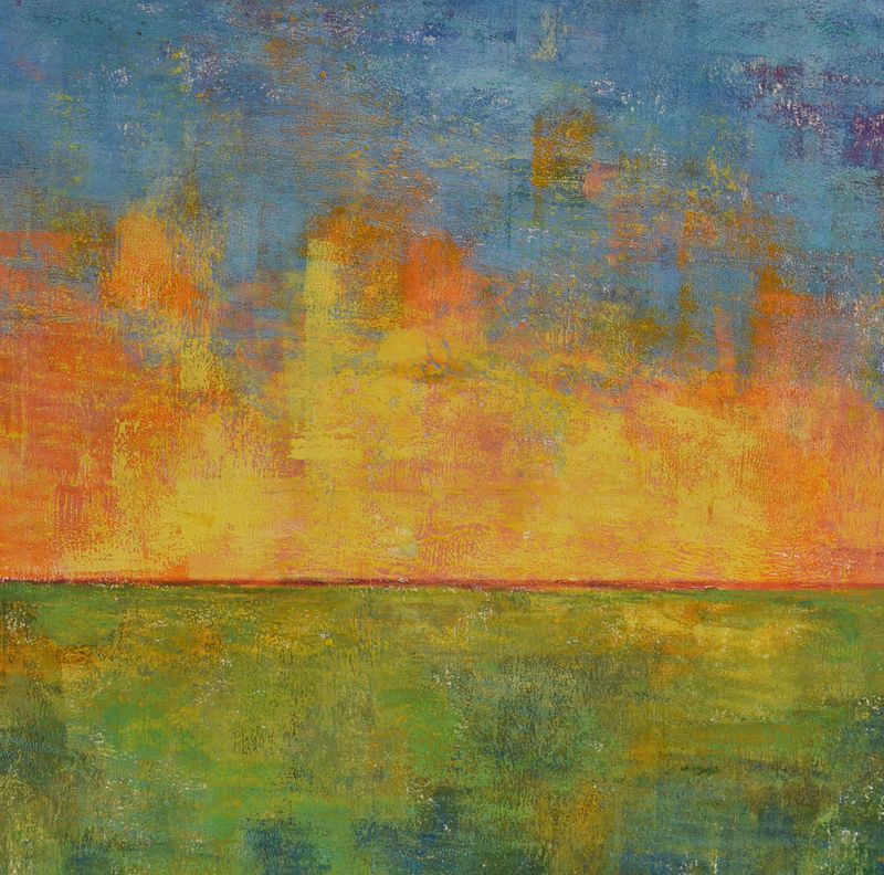 Watercolor painting - Sunset Landscape Painting of an open field