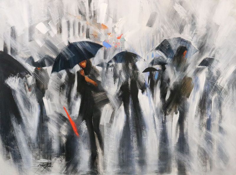 A Rainy Day in New York Painting by Chin h Shin
