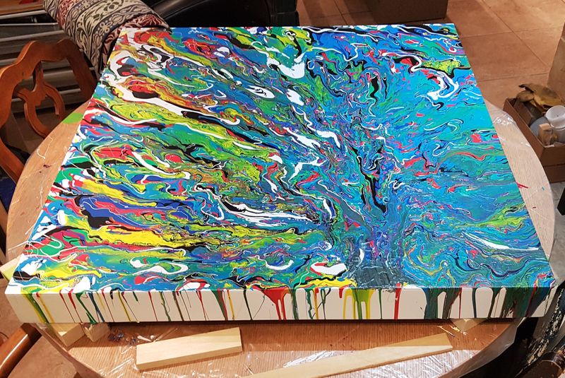 Multi-Layered Abstract Acrylic Painting On 3-4 Panes Of, 54% OFF